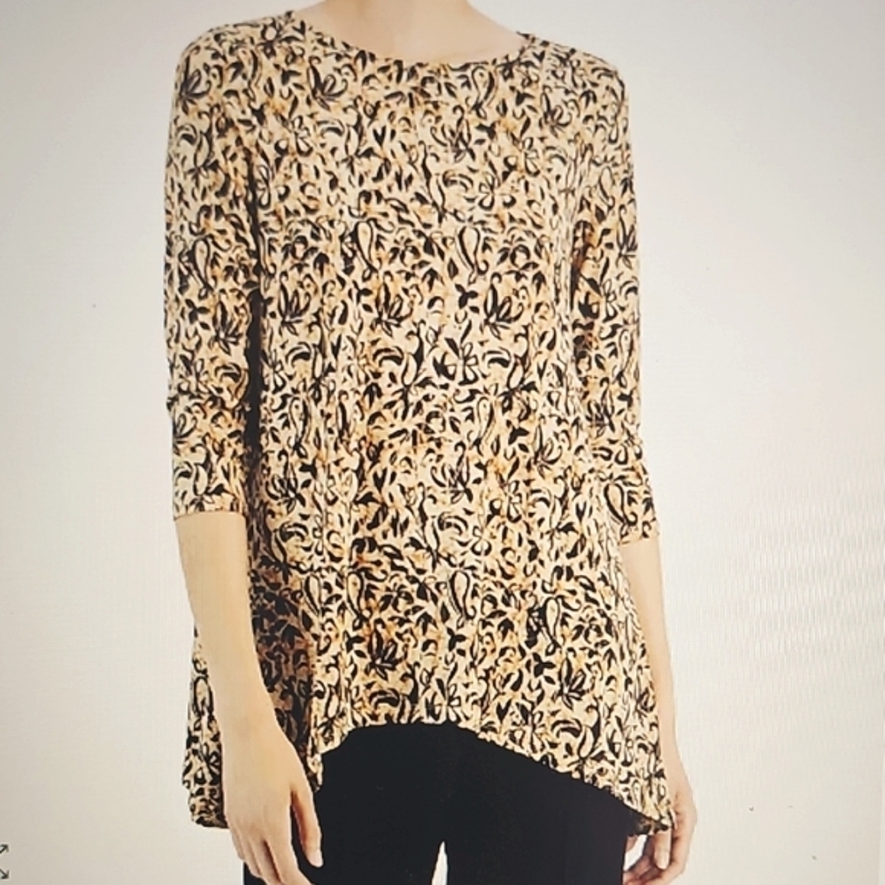 NWT JM Collection Petite Irina Impression 3/4 Sleeve Tunic PXL Coffee Cake